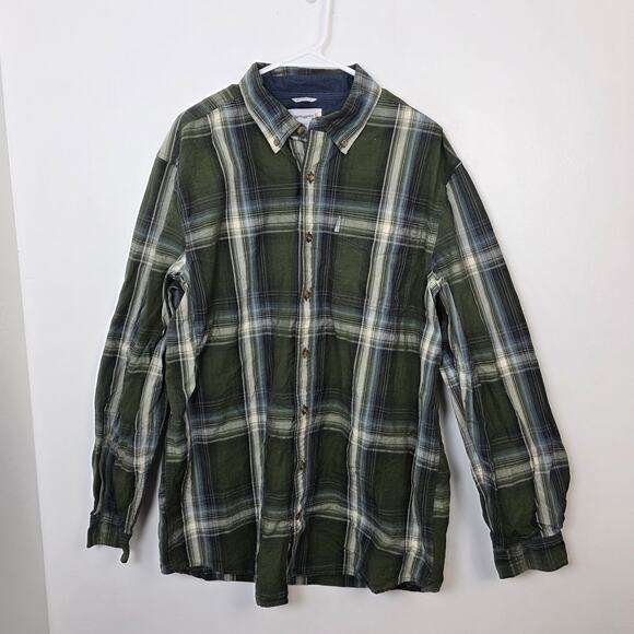 Carhartt Green White Long Sleeve Button Up Relaxed Fit Shirt Size Large Tall - Picture 1 of 7